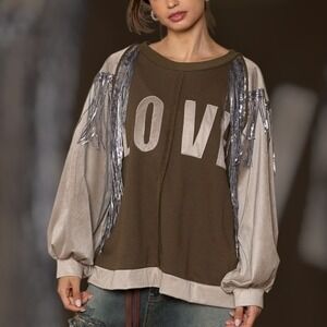POL Balloon Sleeve French Terry Sweatshirt with Sequin Tassel